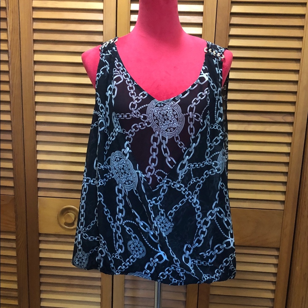 Jennifer Lopez Black and White Chain Print Tank Top